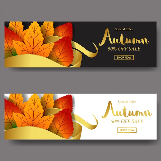 Vector las hojas de otoño caen plantilla de banner de oferta de venta