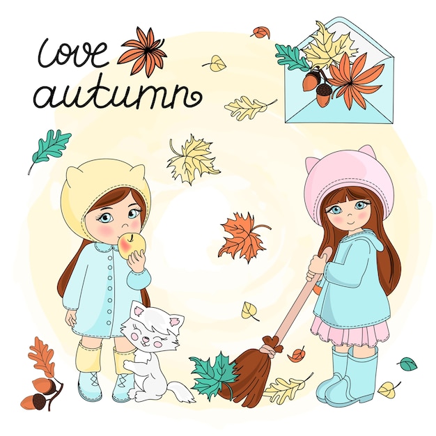 HOJAS DE OTOÑO ilustración vectorial conjunto