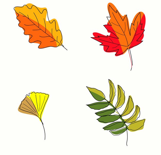 Las hojas de otoño línea elementos de diseño de arte conjunto vacaciones estacionales Acción de Gracias tarjeta de felicitación colorida