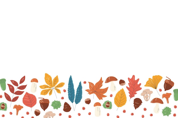 Las hojas de otoño se mezclan en el borde elementos de otoño coloridos concepto de fondo irregular con espacio de copia