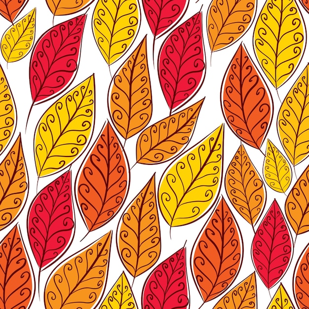 Hojas de otoño patrón sin costura vector floral fondo sin costura dibujado a mano