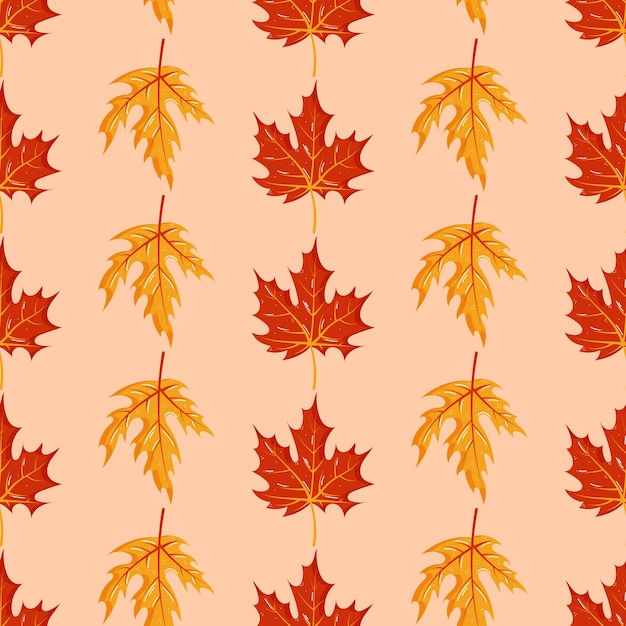 Hojas de otoño con patrón sin costuras vector en estilo dibujado a mano hojas de arce amarillas y rojas