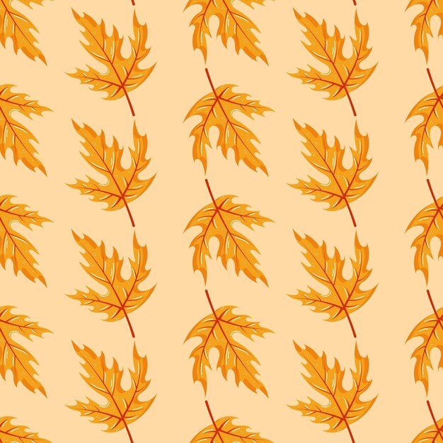 Hojas de otoño con patrón sin costuras vector en estilo dibujado a mano hojas de arce amarillas