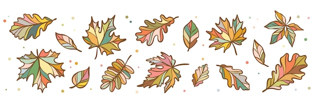 Las hojas de otoño que caen coloridas arte de clip vectorial ilustración vectorial de ondas elementos de hojas dibujados a mano