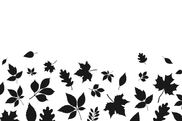 Hojas de otoño que caen siluetas fondo hojas de otoño negras que caen al azar sobre fondo blanco