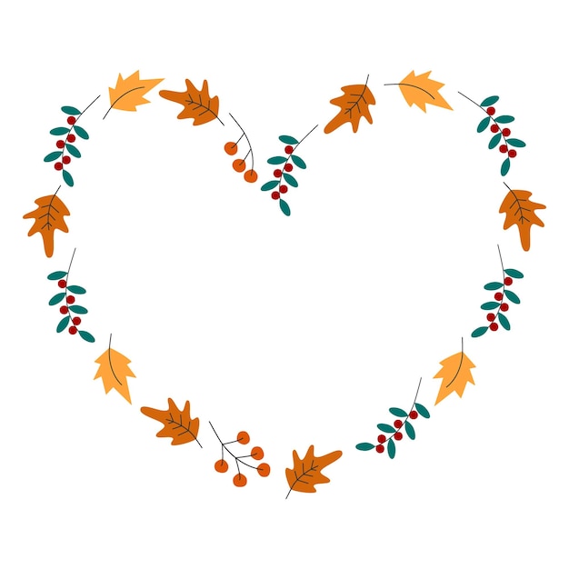 Hojas de otoño y ramas de bayas corona en forma de corazón copia de la idea de plantilla de espacio de Acción de Gracias idea de saludo