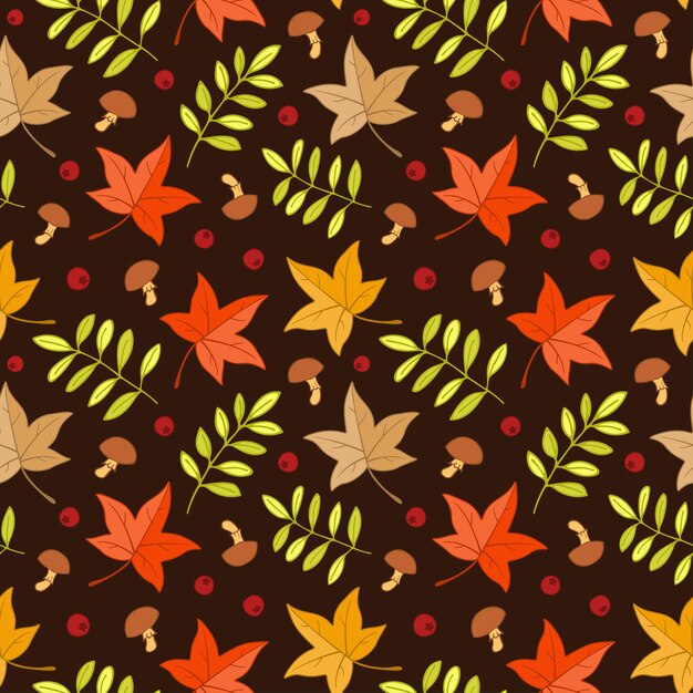 Hojas de otoño y setas y bayas de fondo transparente