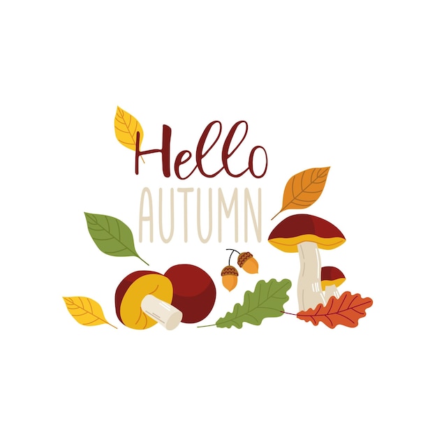hojas de otoño y setas con una inscripción