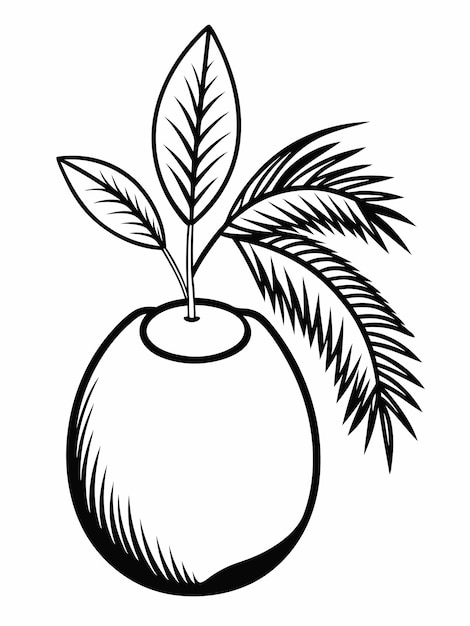 Hojas de palma de coco crudas frescas para colorear páginas de libros para niños y adultos con diseño vectorial