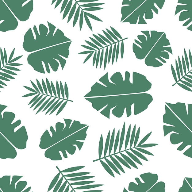 Hojas de palma y monstera verdes tropicales con un patrón sin costuras