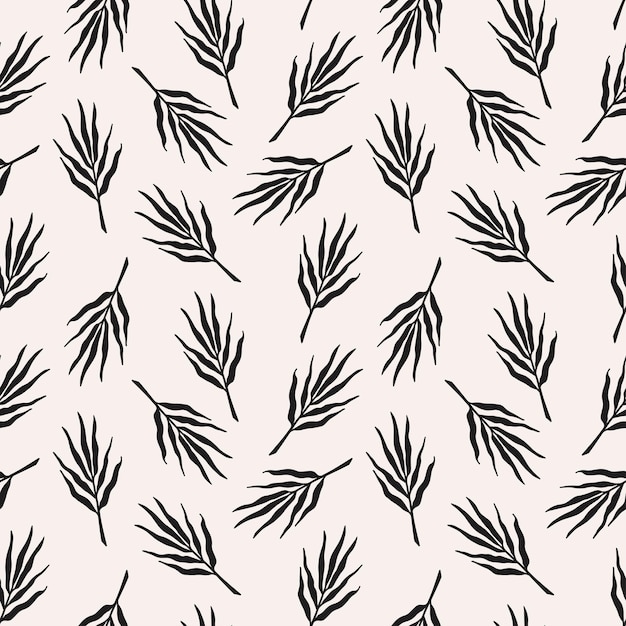 Hojas de palma patrón de vector transparente dibujado a mano. Ilustración tropical de estilo bohemio minimalista