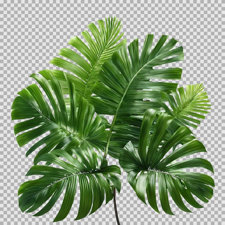 Hojas de palma verde follaje fondo transparente representación 3d