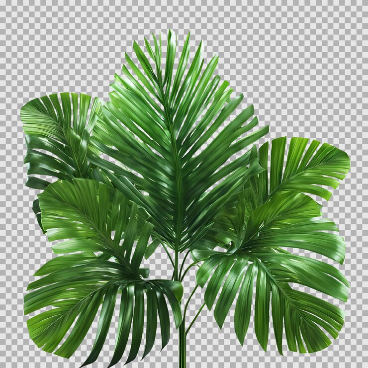 Hojas de palma verde follaje fondo transparente representación 3d