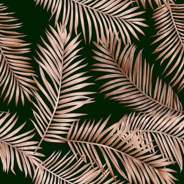 Hojas de palmera tropical de oro de patrones sin fisuras. Fondo floral de verano tropical exótico para textiles, telas, papel tapiz. Diseño gráfico de la selva de lujo. Ilustración vectorial