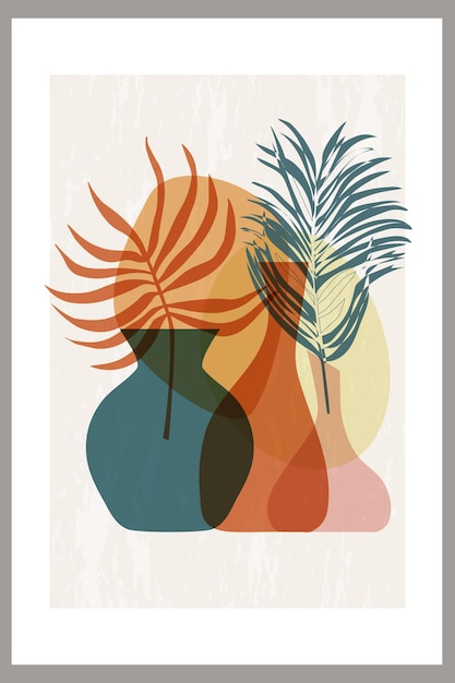 Hojas de palmeras tropicales en un jarrón Minimalismo de estilo collage