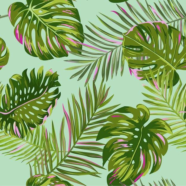 Hojas de palmeras tropicales de patrones sin fisuras. fondo floral acuarela. diseño botánico exótico para tela, textil, papel tapiz, papel de regalo. ilustración vectorial