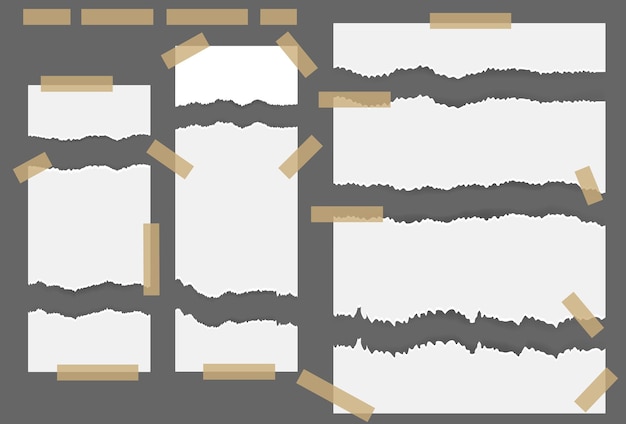 Vector hojas de papel rasgadas con adhesivo