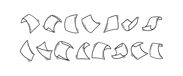 Hojas de papel voladoras en estilo doodle Páginas de documentos en blanco dibujadas a mano