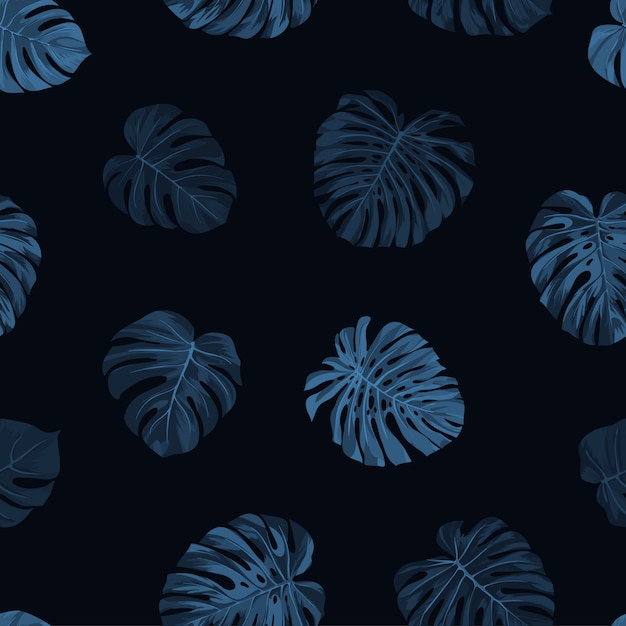 Hojas de patrones botánicos tropicales sin fisuras con azul añil monstera palm. hawaiana exótica.