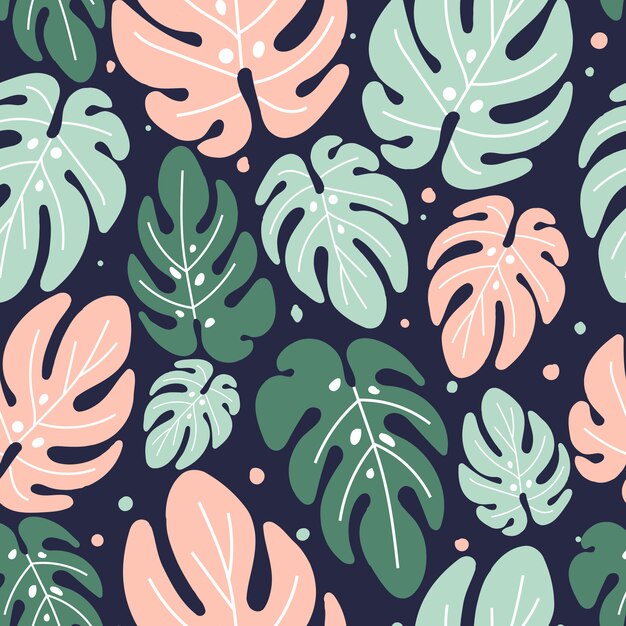 Hojas de patrones sin fisuras tropical moderno con monstera verde y rosa.