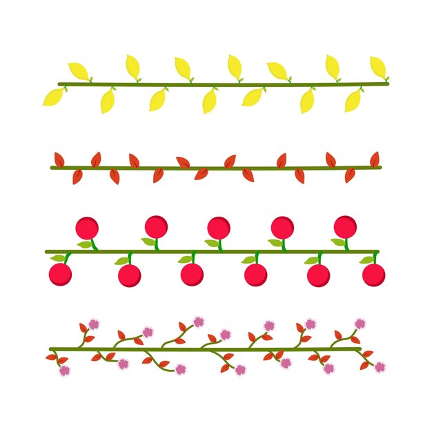 Vector hojas planta ramita flor y fruto.