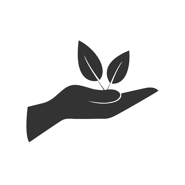Las hojas de la planta en un signo de mano de la protección del medio ambiente icono ilustración vectorial