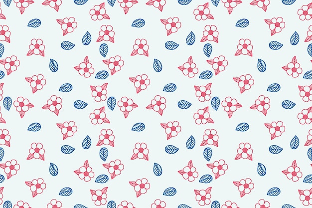 Hojas de plantas de flores rojas verdes Diseño de patrón de tarjeta Papel tapiz de impresión Patrón de fondo Vector