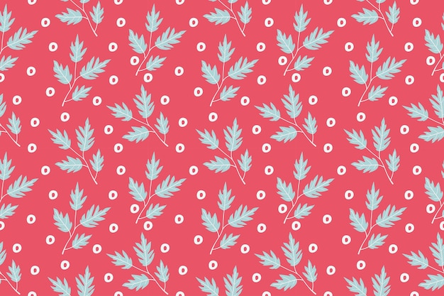 Hojas de plantas de flores rojas verdes Diseño de patrón de tarjeta Papel tapiz de impresión Patrón de fondo Vector