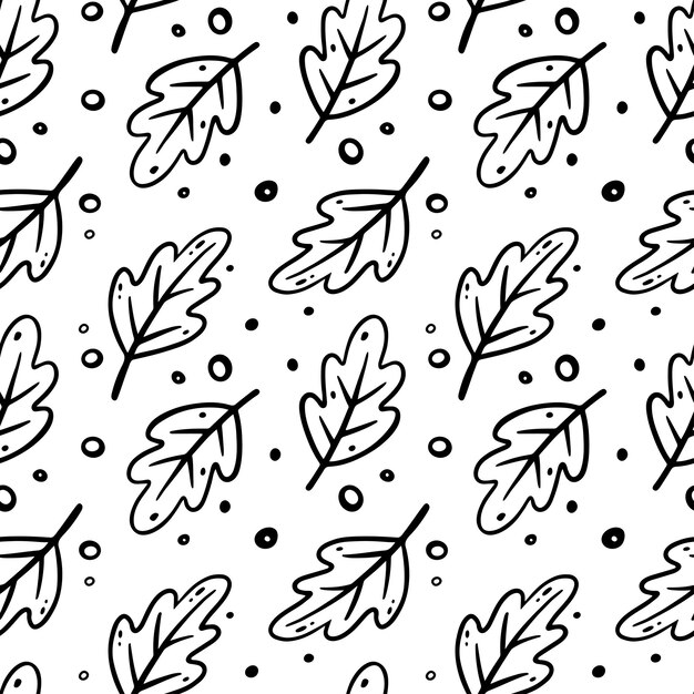 Hojas de roble patrón sin costura Ilustración floral vectorial en estilo doodle Patrón de otoño