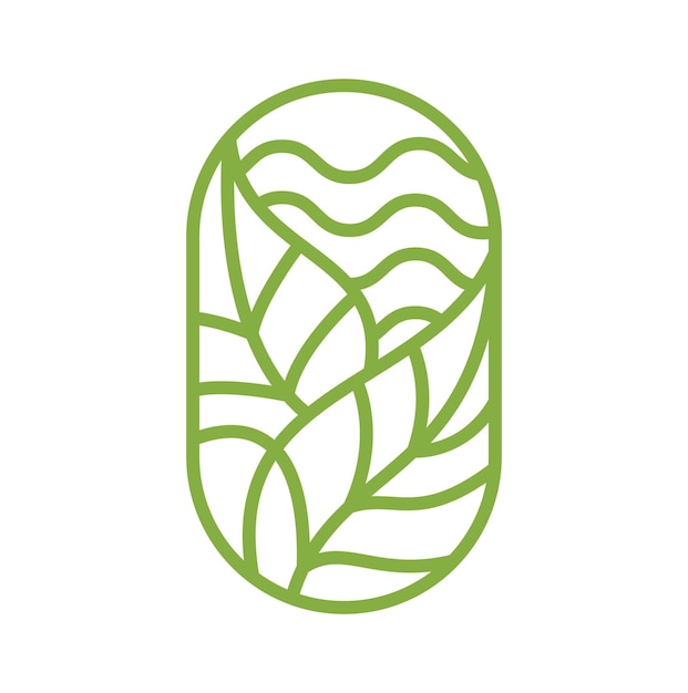 Hojas de té vectoriales y ondas para la etiqueta del producto agrícola Logotipo ecológico Diseño de plantas orgánicas Emblema redondo