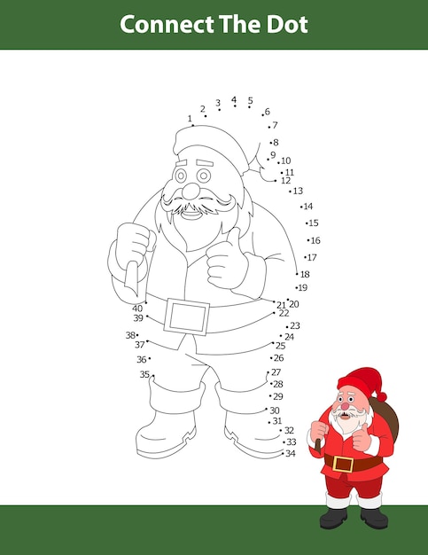 Hojas de trabajo de dibujo de puntos a puntos. Conecta los puntos y dibuja un lindo santa claus