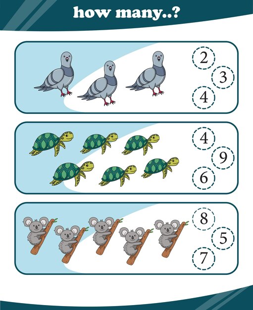 Hojas de trabajo para niños que cuentan animales vectores