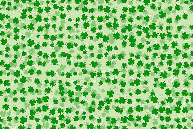 Hojas de trébol diseño plano verde con líneas verdes contorno telón de fondo patrón vector ilustración