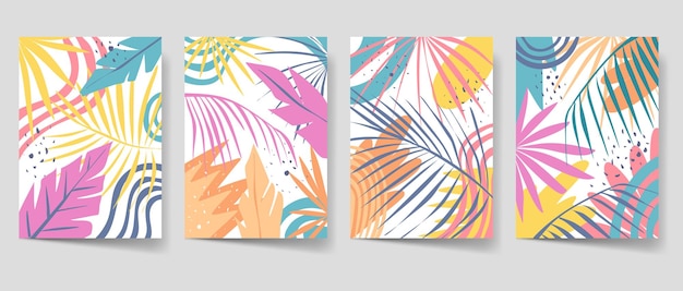 Hojas tropicales abstractas y arte floral en pastel