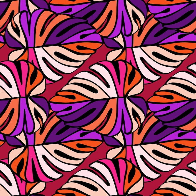 Hojas tropicales brillantes creativas de patrones sin fisuras. Fondo de hoja de monstera. Fondo de pantalla sin fin de plantas exóticas modernas de la selva. telón de fondo hawaiano. Textura floral de la selva tropical. ilustración vectorial
