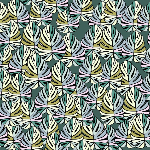 Hojas tropicales brillantes creativas de patrones sin fisuras. Fondo de hoja de monstera. Fondo de pantalla sin fin de plantas exóticas modernas de la selva. telón de fondo hawaiano. Textura floral de la selva tropical. ilustración vectorial