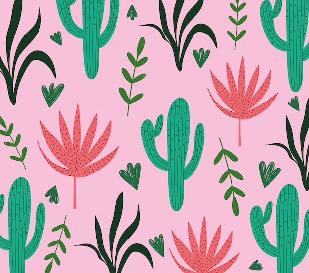 Hojas tropicales cactus planta follaje exótico fondo rosa