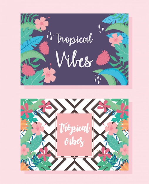 Hojas tropicales exóticas botánica floral banner o plantilla de portada