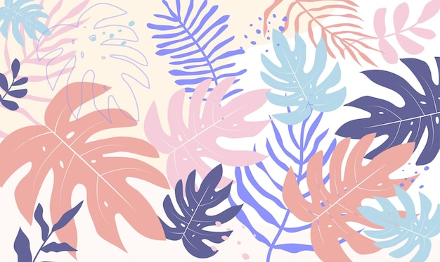 Hojas tropicales de fondo Hojas dibujadas a mano plantas exóticas naturales patrón sin costuras