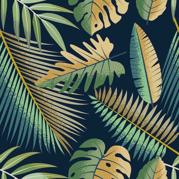 Hojas tropicales con patrón sin costuras