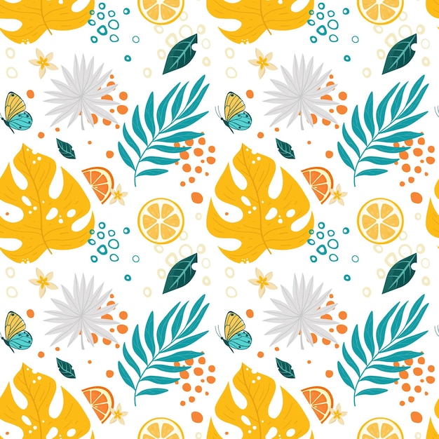 Hojas tropicales con patrón sin costuras