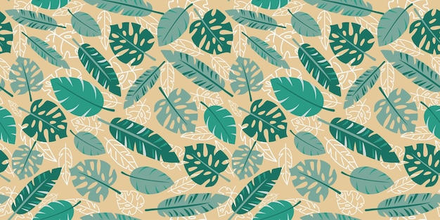 Hojas tropicales de verano patrón sin costuras hojas de palma exóticas que repiten el fondo patrón vectorial dibujado a mano para papel tapiz de envoltura de tela textil