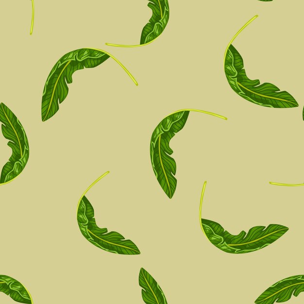 Las hojas tropicales verdes al azar adornan el modelo inconsútil del garabato. fondo beige. impresión de la naturaleza. ilustración vectorial para estampados textiles de temporada, telas, pancartas, fondos y fondos de pantalla.