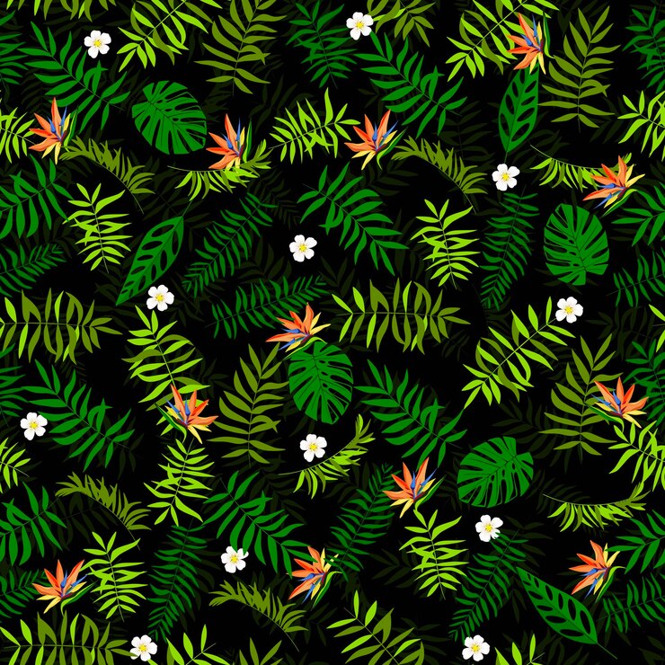 Vector hojas verdes sin costuras y flores exóticas fondo tropical imprimir para tela web y papel de regalo