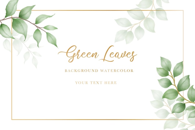 Hojas verdes con fondo de acuarela - Diseño floral elegante para su texto