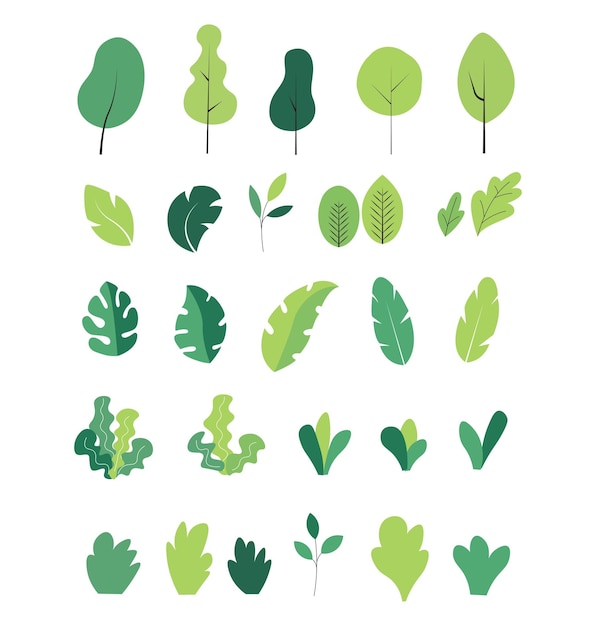 Hojas verdes naturaleza eco logo Símbolo de planta orgánica fresca iconos de etiqueta vegana Conjunto de vectores ecológicos