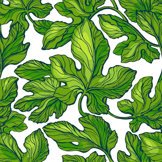 Hojas verdes de patrones sin fisuras. Follaje de textura. Árbol de higos, bosque