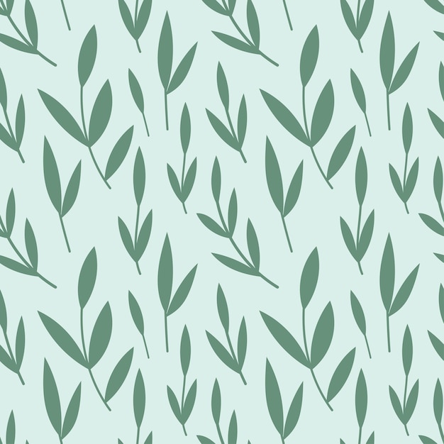 Hojas verdes de patrones sin fisuras sobre fondo azul Vector de follaje para tela de papel tapiz entre