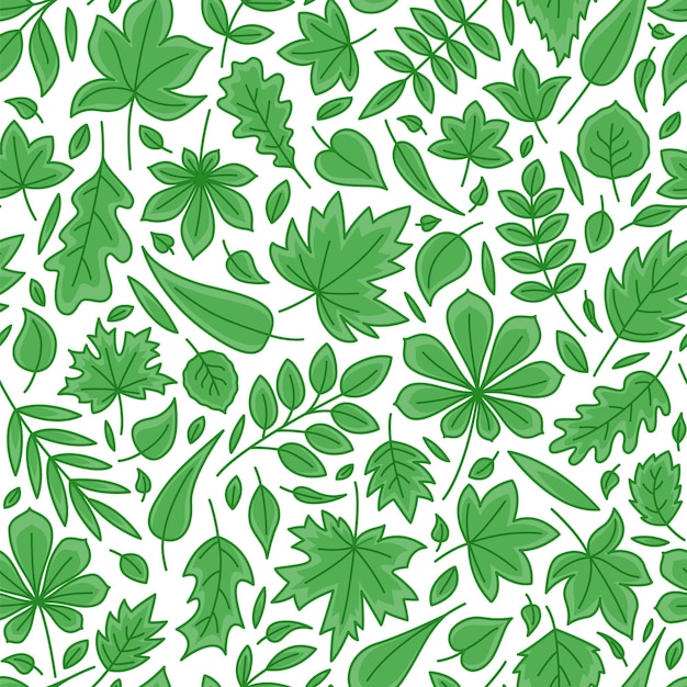 Hojas verdes de verano Patrón sin costura Vector de dibujos animados Ilustración vectorial aislada eps 10