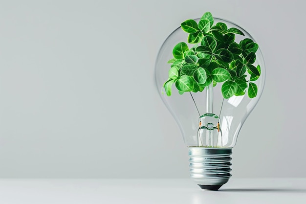 Hojas verdes voladoras alrededor de la bombilla llena de hojas Concepto de energía verde renovable 3D